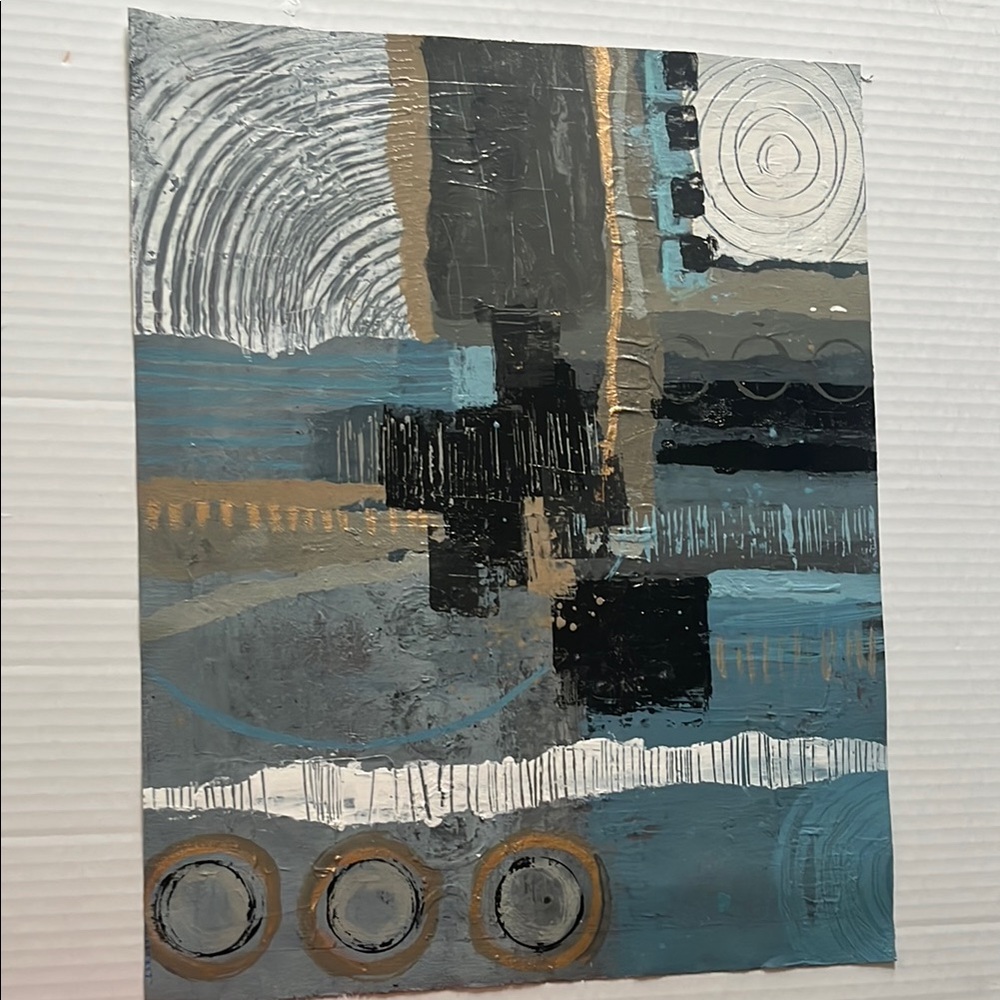 Abstract Blue and Gold Art Piece Handmade 16x20 Acrylic